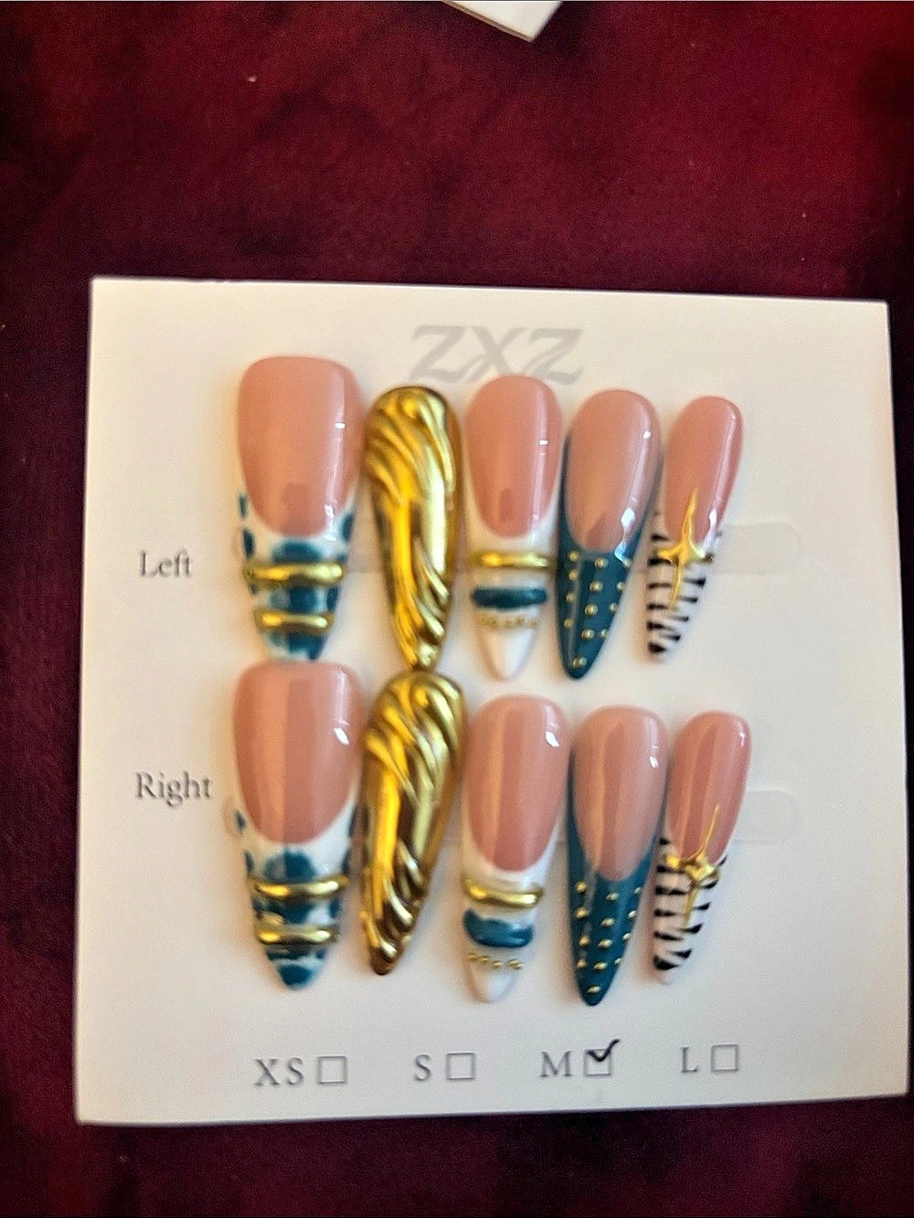 Pink & Gold Press-On Nails Medium NWT